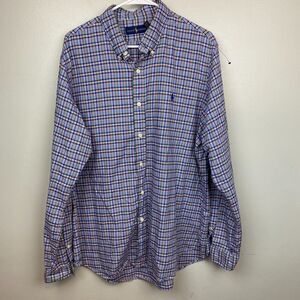 Ralph Lauren Shirt XL Blue Long Sleeve‎ Button Check Plaid Classic Preppy EUC